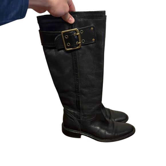 Coach Victoria Black Leather Riding Boots Brass Buckles Size 6.5 Minimalist - Picture 4 of 13